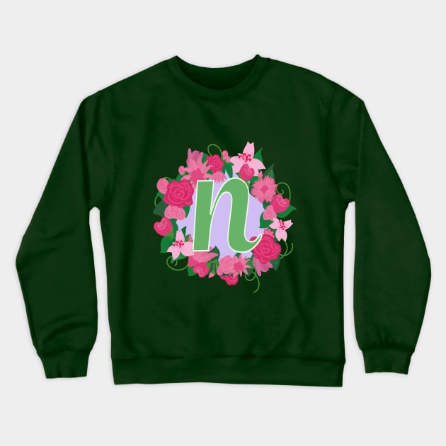 Monogram N, Personalized Floral Initial Crewneck Sweatshirt by Bunniyababa